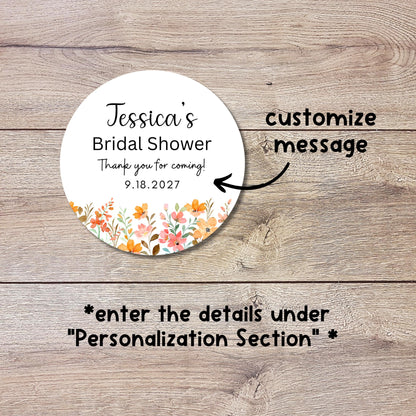 Personalized Wildflower Bridal Shower Stickers, Floral Bridal Shower Thank You Labels, Custom Bride-to-Be Bachelorette Party Favor