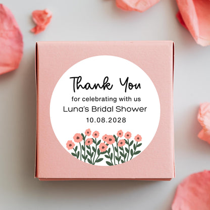 Personalized Wildflower Bridal Shower Stickers, Floral Bridal Shower Thank You Labels, Custom Bride-to-Be Bachelorette Party Favor