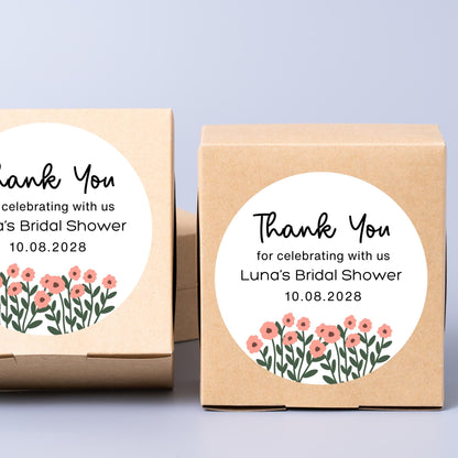 Personalized Wildflower Bridal Shower Stickers, Floral Bridal Shower Thank You Labels, Custom Bride-to-Be Bachelorette Party Favor