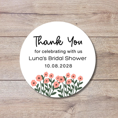 Personalized Wildflower Bridal Shower Stickers, Floral Bridal Shower Thank You Labels, Custom Bride-to-Be Bachelorette Party Favor