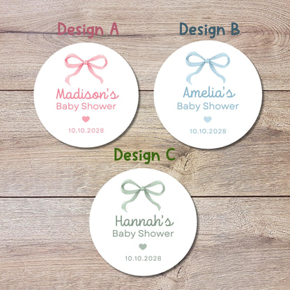 Bow Baby Shower Stickers, Custom Thank You for Showering Our Baby with Love Labels, Personalized Mom to Be Sprinkling Baby Party Favor