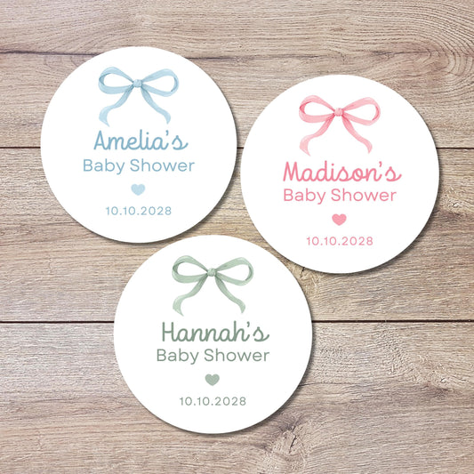 Bow Baby Shower Stickers, Custom Thank You for Showering Our Baby with Love Labels, Personalized Mom to Be Sprinkling Baby Party Favor