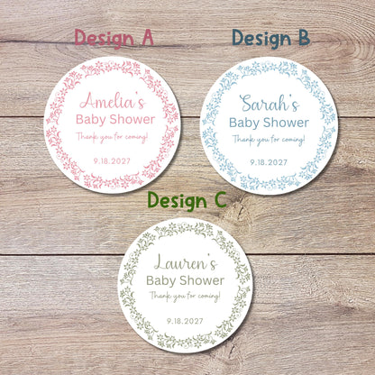 Floral Wreath Baby Shower Stickers, Custom Thank You for Showering Our Baby with Love Labels, Mom to Be Sprinkling Baby Party Favor Sticker