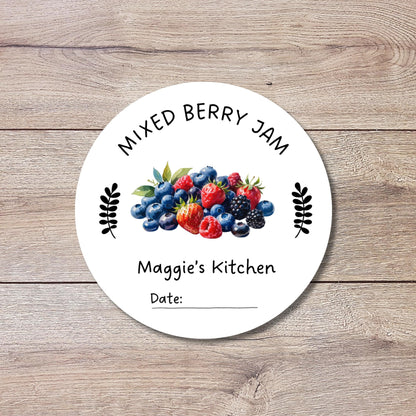 Mixed Berry Jam Stickers, Custom Homemade Puree Canning Stickers, Personalized Mason Jar Lid Labels, Gifting Fruit Jam Preserves Labels