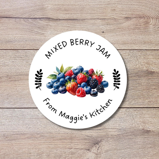 Mixed Berry Jam Stickers, Custom Homemade Puree Canning Stickers, Personalized Mason Jar Lid Labels, Gifting Fruit Jam Preserves Labels