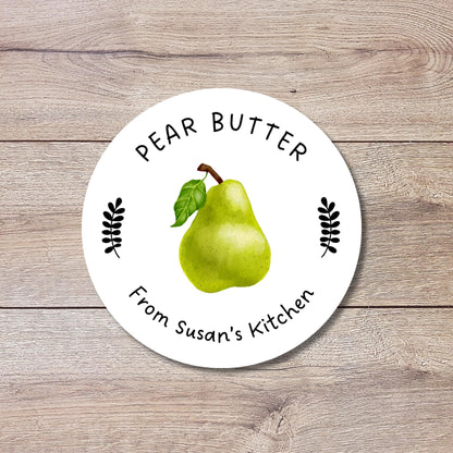 Pear Butter Jelly Canning Stickers, Custom Homemade Puree Stickers, Personalized Mason Jar Lid Labels, Gifting Fruit Preserves Labels