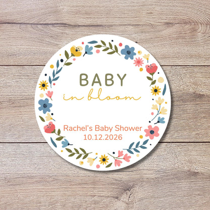 Baby in Bloom Baby Shower Favor Stickers, Gender Reveal Baby Party Favor Sticker, Thank You for Showering Stickers, Floral Baby Label