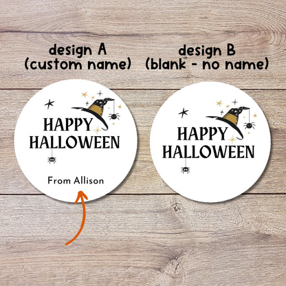 Personalized Halloween Witch Hat Stickers, Custom Halloween Goody Bag Label, Printed Kids Happy Halloween School Event Gift Label