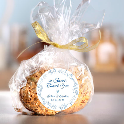 A Sweet Thank You Floral Wreath Sticker, Personalized Wedding Custom Bridal Shower, Baby Shower, Birthday Anniversary Party Favor Labels