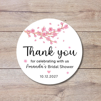 Bridal Shower Stickers, Custom Cherry Blossom Thank You Labels, Personalized Bridal Shower Bride-to-Be Party Favor Stickers, Wedding Sticker