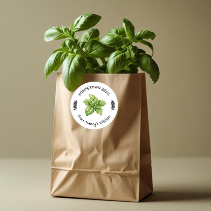 Homegrown Basil Stickers, Custom Homemade Veggie Stickers, Personalized Gifting Organic Vegetable Labels, Green Garden Homegrown Veggie