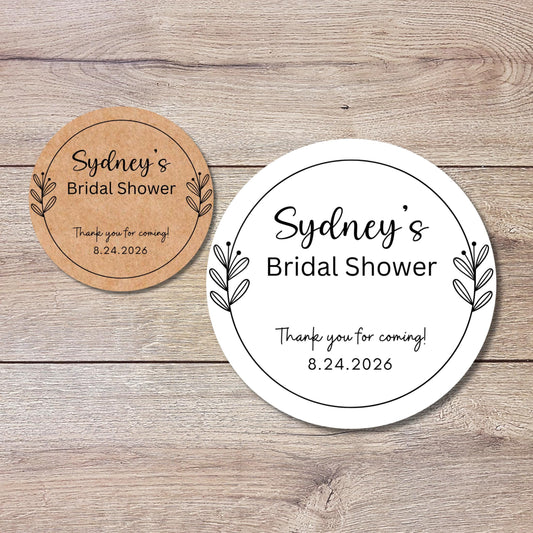 Personalized Floral Wreath Bridal Shower Stickers, Floral Bridal Shower Thank You Labels, Custom Bride-to-Be Bachelorette Party Favor