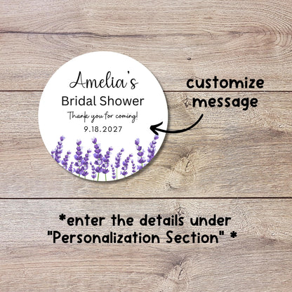 Personalized Lavender Floral Bridal Shower Stickers, Floral Bridal Shower Thank You Labels, Custom Bride-to-Be Bachelorette Party Favor