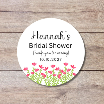 Personalized Pink Flower Bridal Shower Stickers, Floral Bridal Shower Thank You Labels, Custom Bride-to-Be Bachelorette Party Favor