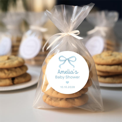 Bow Baby Shower Stickers, Custom Thank You for Showering Our Baby with Love Labels, Personalized Mom to Be Sprinkling Baby Party Favor