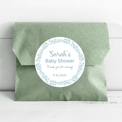 Floral Wreath Baby Shower Stickers, Custom Thank You for Showering Our Baby with Love Labels, Mom to Be Sprinkling Baby Party Favor Sticker