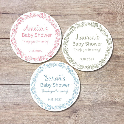 Floral Wreath Baby Shower Stickers, Custom Thank You for Showering Our Baby with Love Labels, Mom to Be Sprinkling Baby Party Favor Sticker