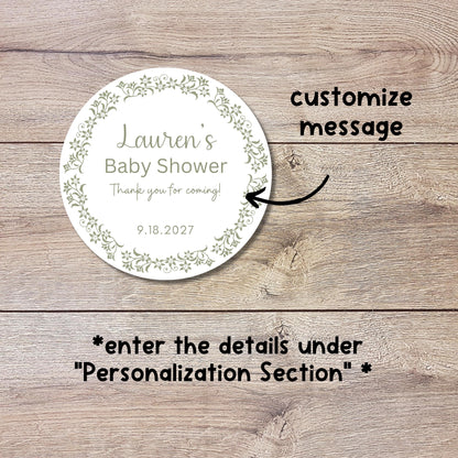 Floral Wreath Baby Shower Stickers, Custom Thank You for Showering Our Baby with Love Labels, Mom to Be Sprinkling Baby Party Favor Sticker