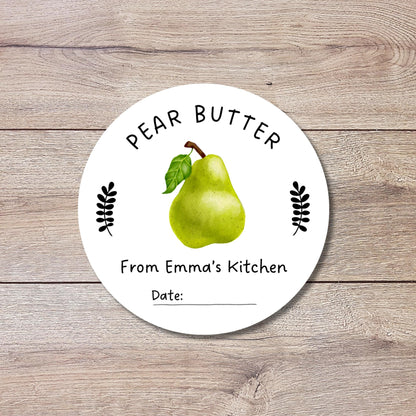 Pear Butter Jelly Canning Stickers, Custom Homemade Puree Stickers, Personalized Mason Jar Lid Labels, Gifting Fruit Preserves Labels