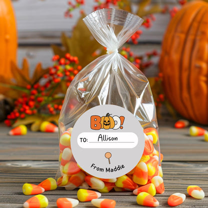 To and From Halloween Boo Stickers, Custom Halloween Goody Bag Label, Printed Kids Happy Halloween School Event Gift Label, Retro Style