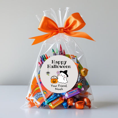 Happy Ghost Personalized Halloween Stickers, Custom Halloween Goody Bag Label, Printed Kids Happy Halloween School Event Gift Label