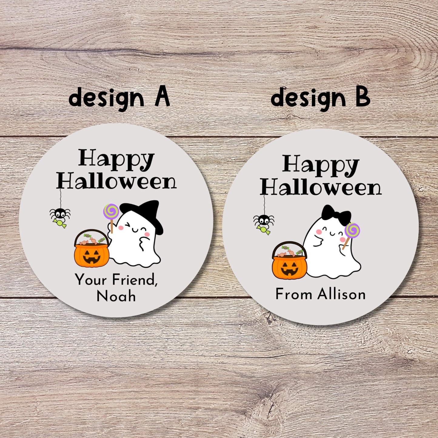 Happy Ghost Personalized Halloween Stickers, Custom Halloween Goody Bag Label, Printed Kids Happy Halloween School Event Gift Label