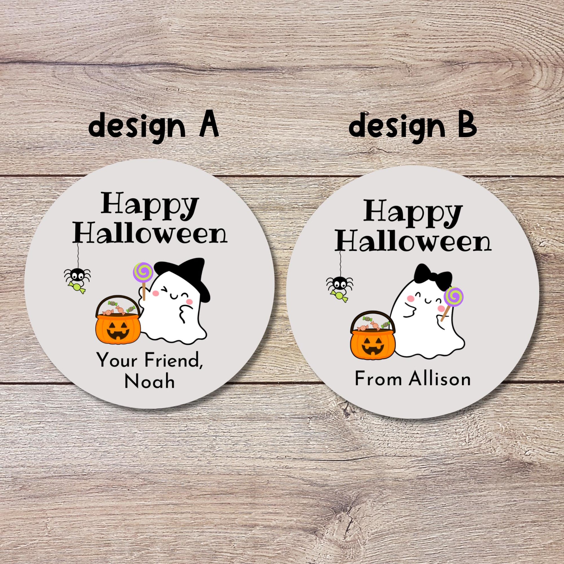 Happy Ghost Personalized Halloween Stickers, Custom Halloween Goody Bag Label, Printed Kids Happy Halloween School Event Gift Label