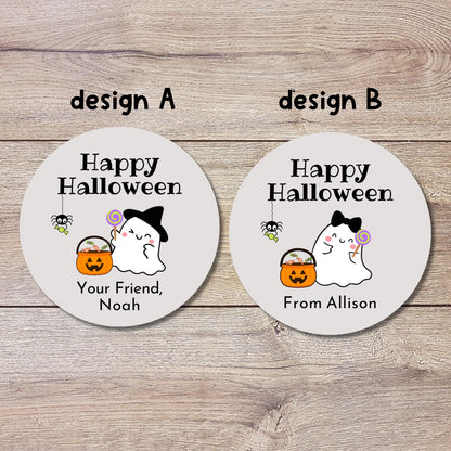 Happy Ghost Personalized Halloween Stickers, Custom Halloween Goody Bag Label, Printed Kids Happy Halloween School Event Gift Label