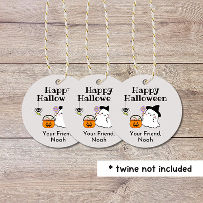 Witch Hat Hair Bow Happy Ghost Halloween Gift Tags, Cute Custom Halloween Gift Treat Bag Tags, Printed Tags for School Kids Grandkids