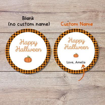 Personalized Plaid Halloween Stickers, Custom Halloween Goody Bag Label, Printed Kids Happy Halloween School Event Gift Label, Retro Style