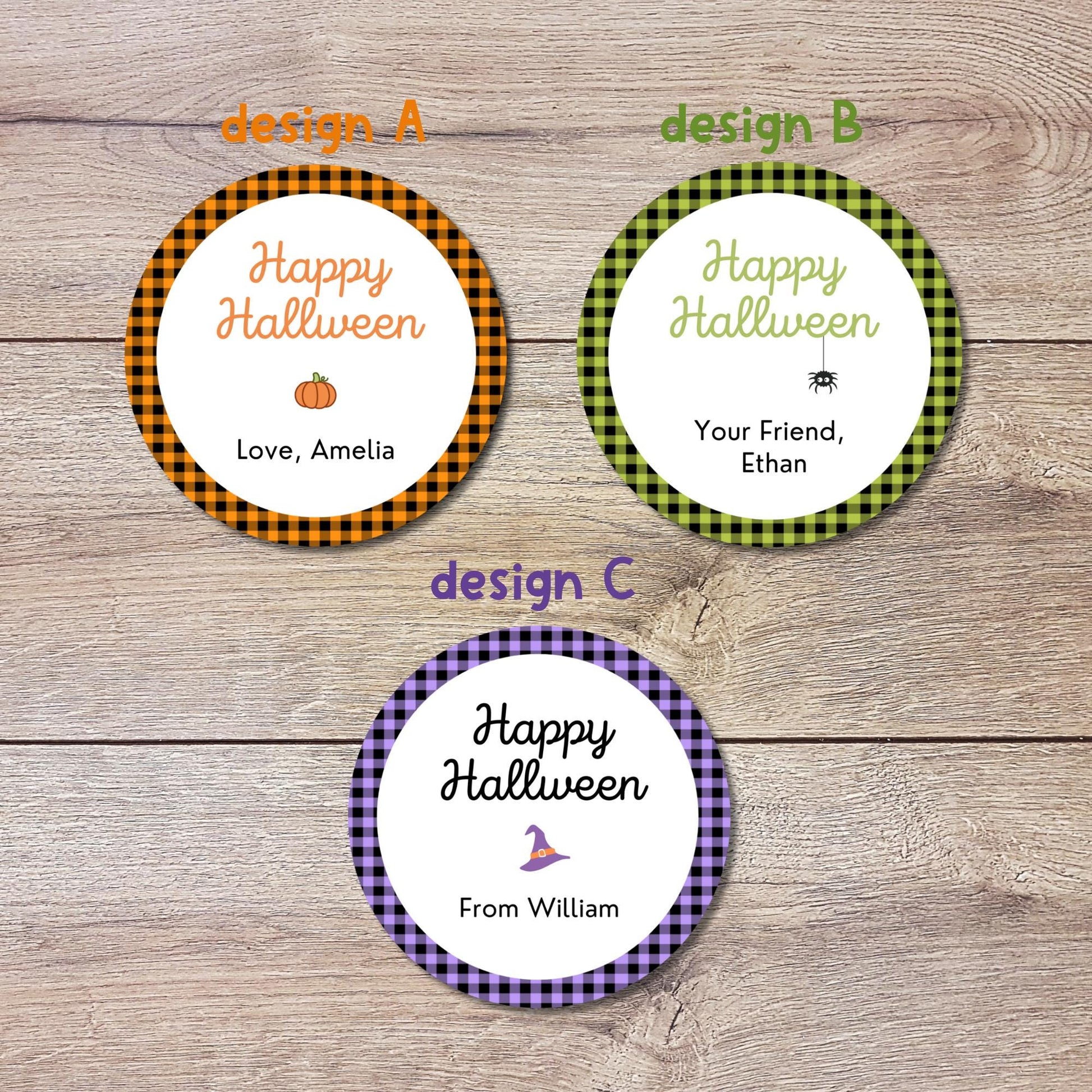Personalized Plaid Halloween Stickers, Custom Halloween Goody Bag Label, Printed Kids Happy Halloween School Event Gift Label, Retro Style