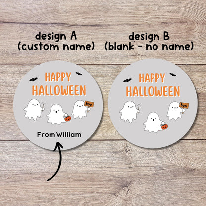 Triple Happy Ghost Personalized Halloween Stickers, Custom Halloween Goody Bag Label, Printed Kids Happy Halloween School Event Gift Label