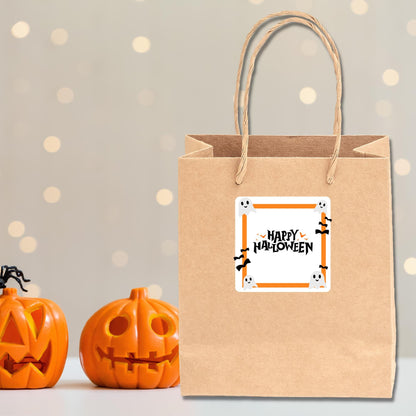 Personalized Happy Halloween Square Stickers, Custom Printed Labels for Kids’ Classroom Party Goody Bags, Trick or Treat Event