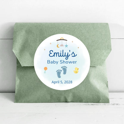 Personalized Baby Shower Stickers, Custom Baby Footprint Inspired Shower Labels, Mom to Be Sprinkling Baby Party Favor Sticker