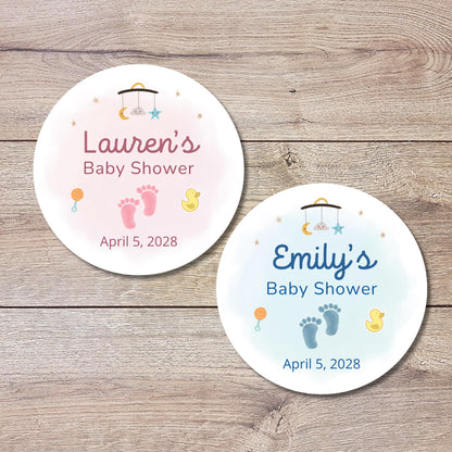Personalized Baby Shower Stickers, Custom Baby Footprint Inspired Shower Labels, Mom to Be Sprinkling Baby Party Favor Sticker