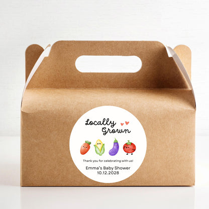 Locally Grown Baby Shower Stickers, Custom Thank You for Coming Labels, Mom to Be Baby Sprinkle Treat Bag Home Grown with Love, Printed