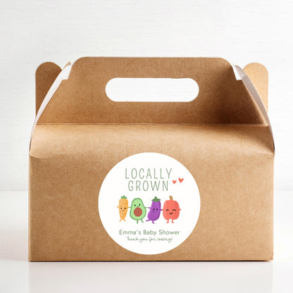 Locally Grown Baby Shower Stickers, Custom Thank You for Coming Labels, Mom to Be Baby Sprinkle Treat Bag Home Grown with Love, Printed