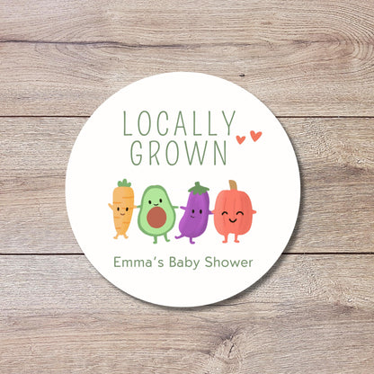 Locally Grown Baby Shower Stickers, Custom Thank You for Coming Labels, Mom to Be Baby Sprinkle Treat Bag Home Grown with Love, Printed
