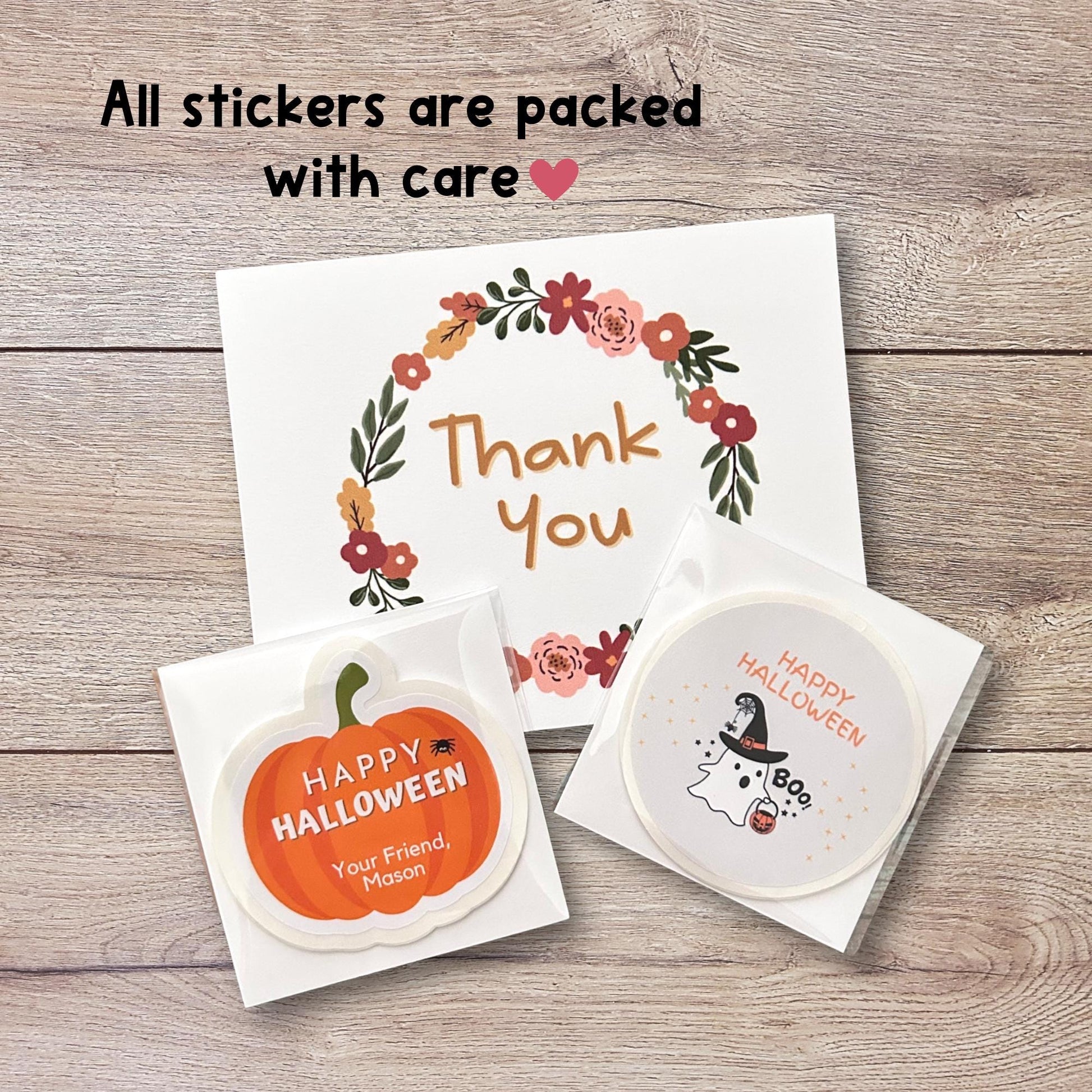 Cat & Pumpkin Personalized Halloween Stickers, Custom Printed Labels for Kids’ Classroom Party Goody Bags, Trick or Treat Event