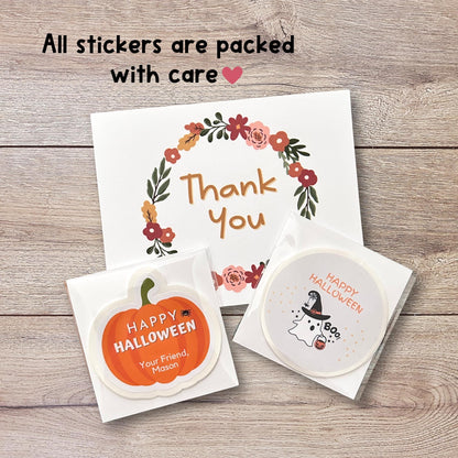 Personalized Boo Ghost Witch Happy Halloween Stickers, Custom Kids School Classroom Party Favor Gift Bag Labels