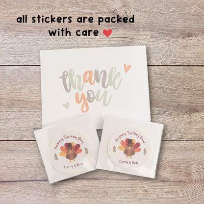 Happy Thanksgiving Personalized Stickers, Custom Fall Autumn Thank You Label for Event Party Favor Invitation Seals