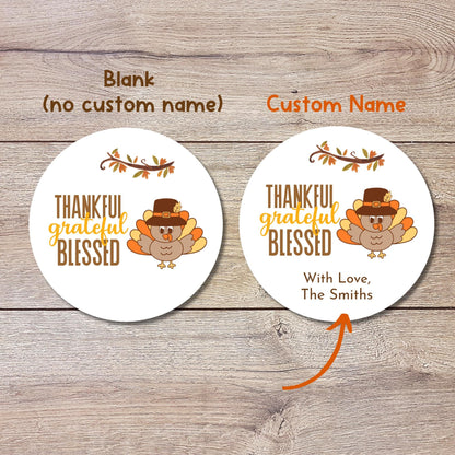 Thankful Grateful Blessed Happy Thanksgiving Personalized Stickers, Custom Fall Autumn Thank You Label for Event Party Favor