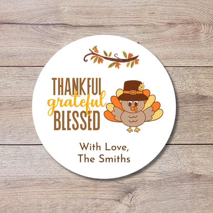 Thankful Grateful Blessed Happy Thanksgiving Personalized Stickers, Custom Fall Autumn Thank You Label for Event Party Favor