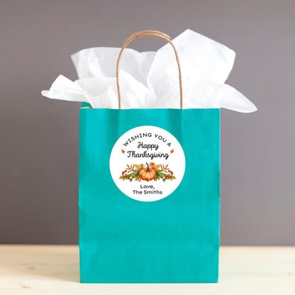 Wishing You A Happy Thanksgiving Personalized Stickers, Custom Fall Autumn Thank You Label for Event Party Favor