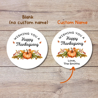 Wishing You A Happy Thanksgiving Personalized Stickers, Custom Fall Autumn Thank You Label for Event Party Favor