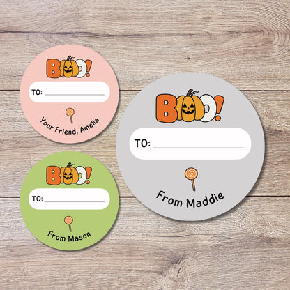 To and From Halloween Boo Stickers, Custom Halloween Goody Bag Label, Printed Kids Happy Halloween School Event Gift Label, Retro Style