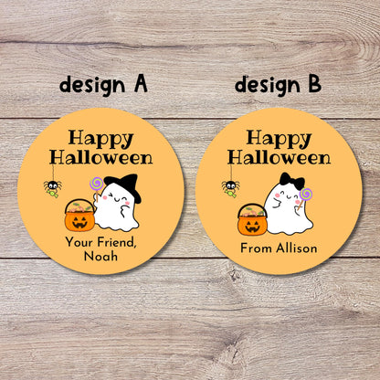 Happy Ghost Personalized Halloween Stickers, Custom Halloween Goody Bag Label, Printed Kids Happy Halloween School Event Gift Label