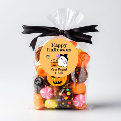 Happy Ghost Personalized Halloween Stickers, Custom Halloween Goody Bag Label, Printed Kids Happy Halloween School Event Gift Label
