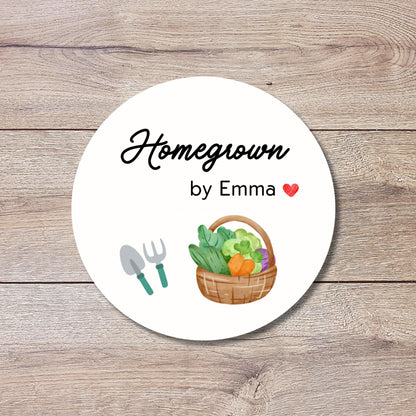 Homegrown Vegetable Personalized Stickers, Customized Labels for Gardening, Fresh Produce, Flower Garden, Farmers Market, Canning Labels