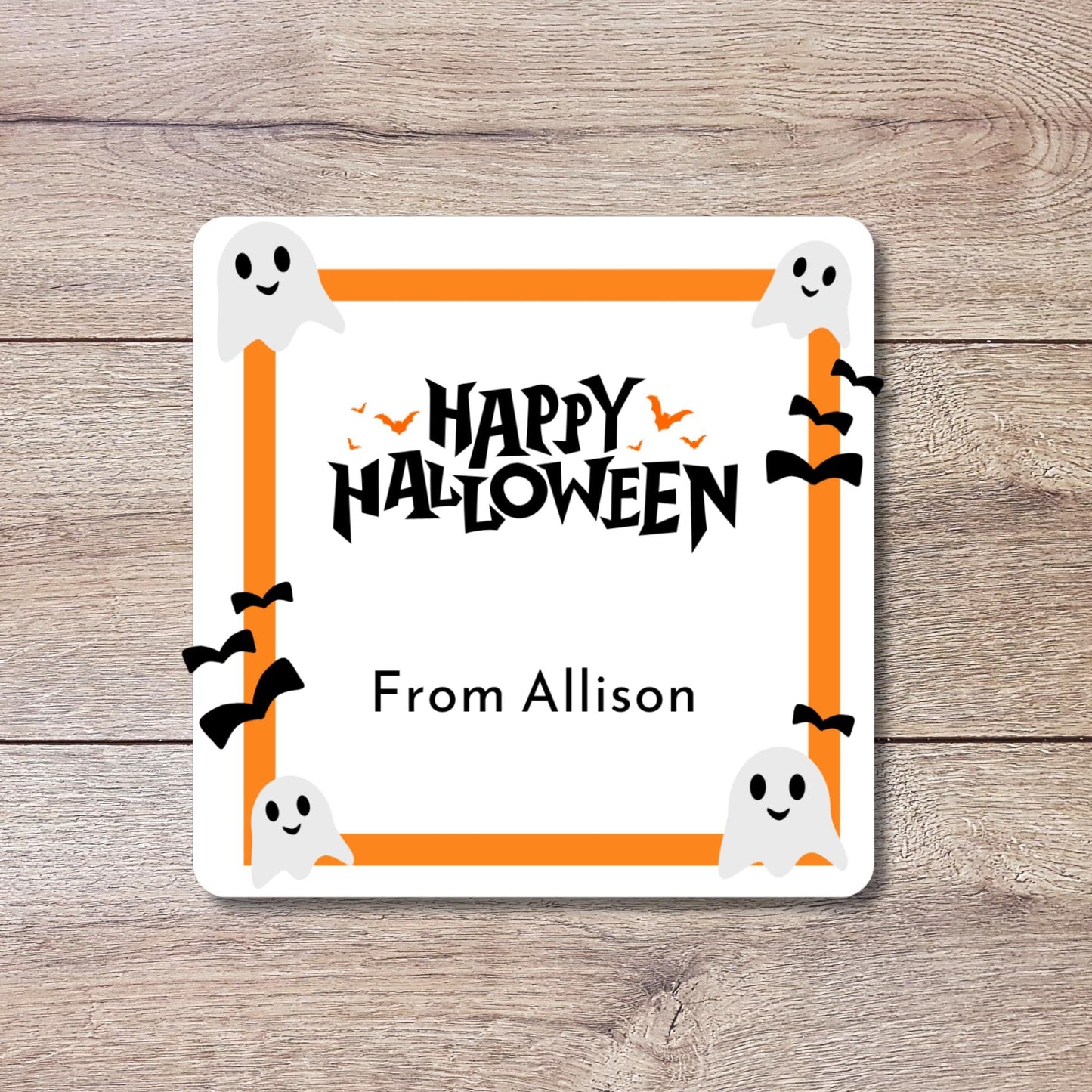 Personalized Happy Halloween Square Stickers, Custom Printed Labels for Kids’ Classroom Party Goody Bags, Trick or Treat Event